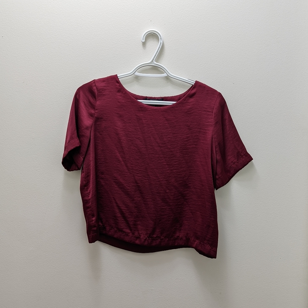 Maroon silky crop top. Size S